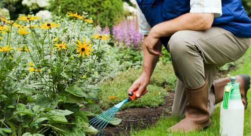 First aid kit and emergency spill kit ready on-site during garden work